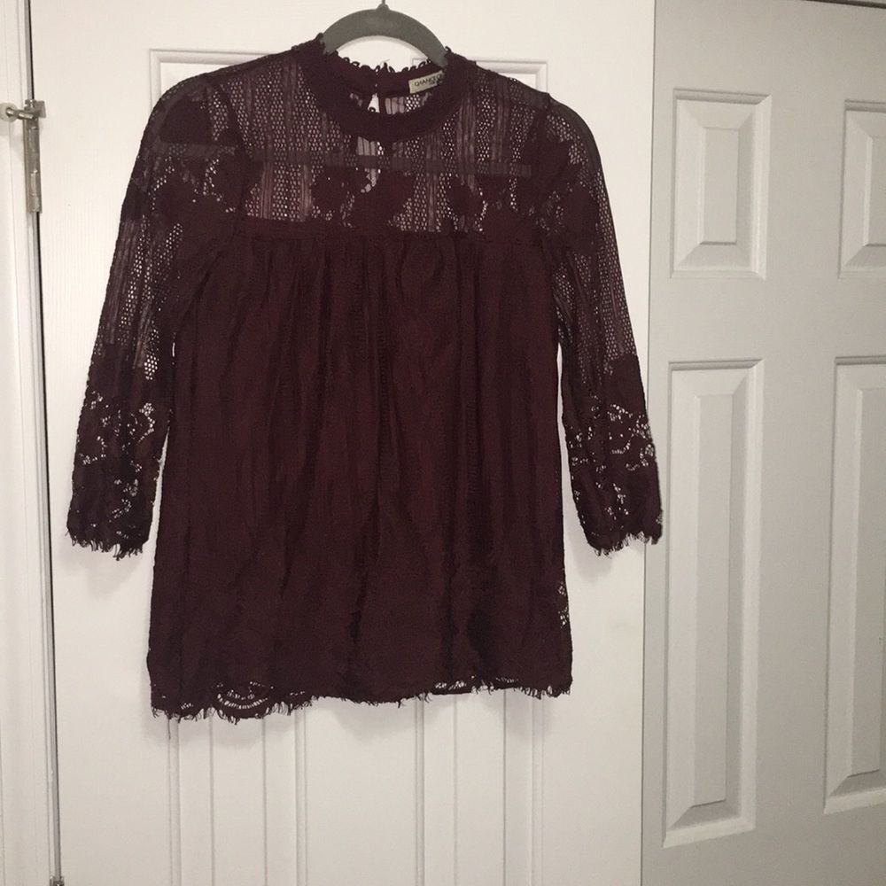 Chance or Fate Lace Top Women XS Burgundy Mock Neck 3/4 Sleeve Blouse Whimsygoth